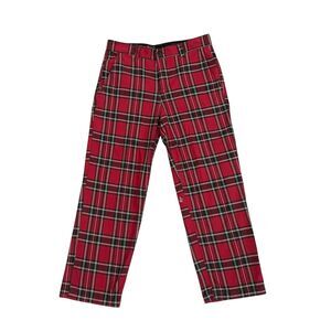 VTG Volcom Noa Deane Plaid Pants Mens 33 x 29 Loose Tapered Baggy Skate Punk Red